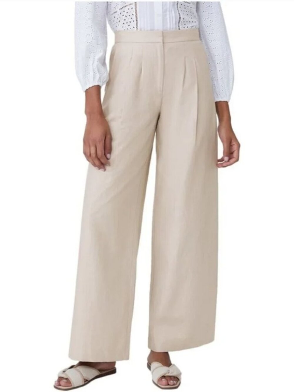 J.MCLAUGHLIN Amal Beige Linen Cotton Wide Leg Pleated Trouser Pants, Size 4